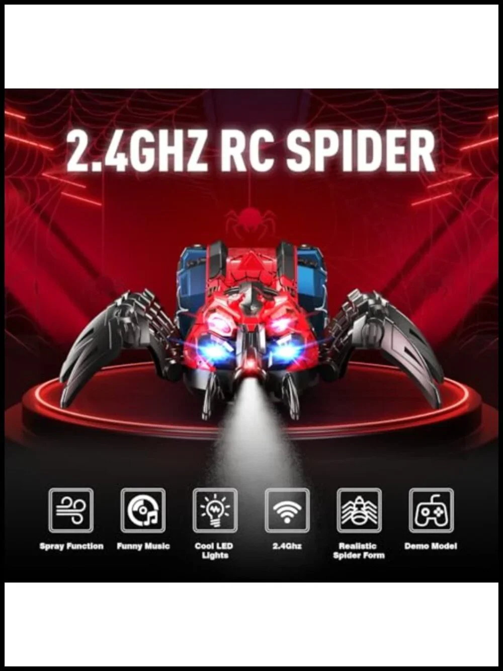 Remote Control Spider Robot Toy with 2.4GHz Controller, Spray Mist, LED Lights,